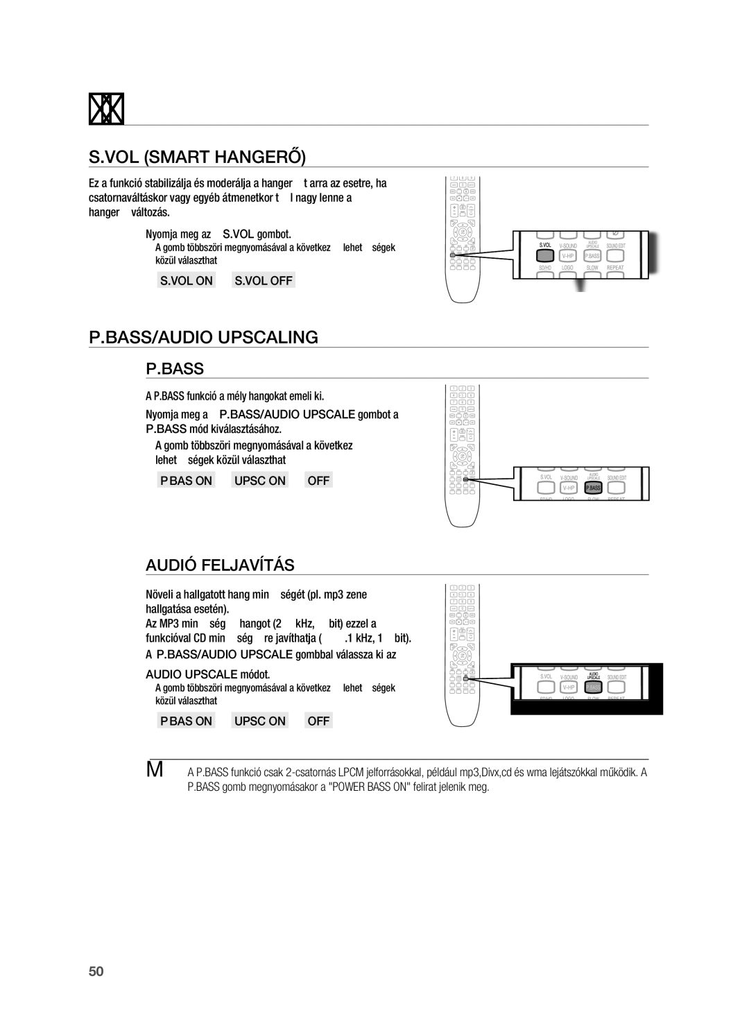 Samsung HT-X720T/EDC, HT-X720GT/EDC, HT-X720T/XET manual VOL Smart HANGERő, AUDIó FELjAVíTáS 