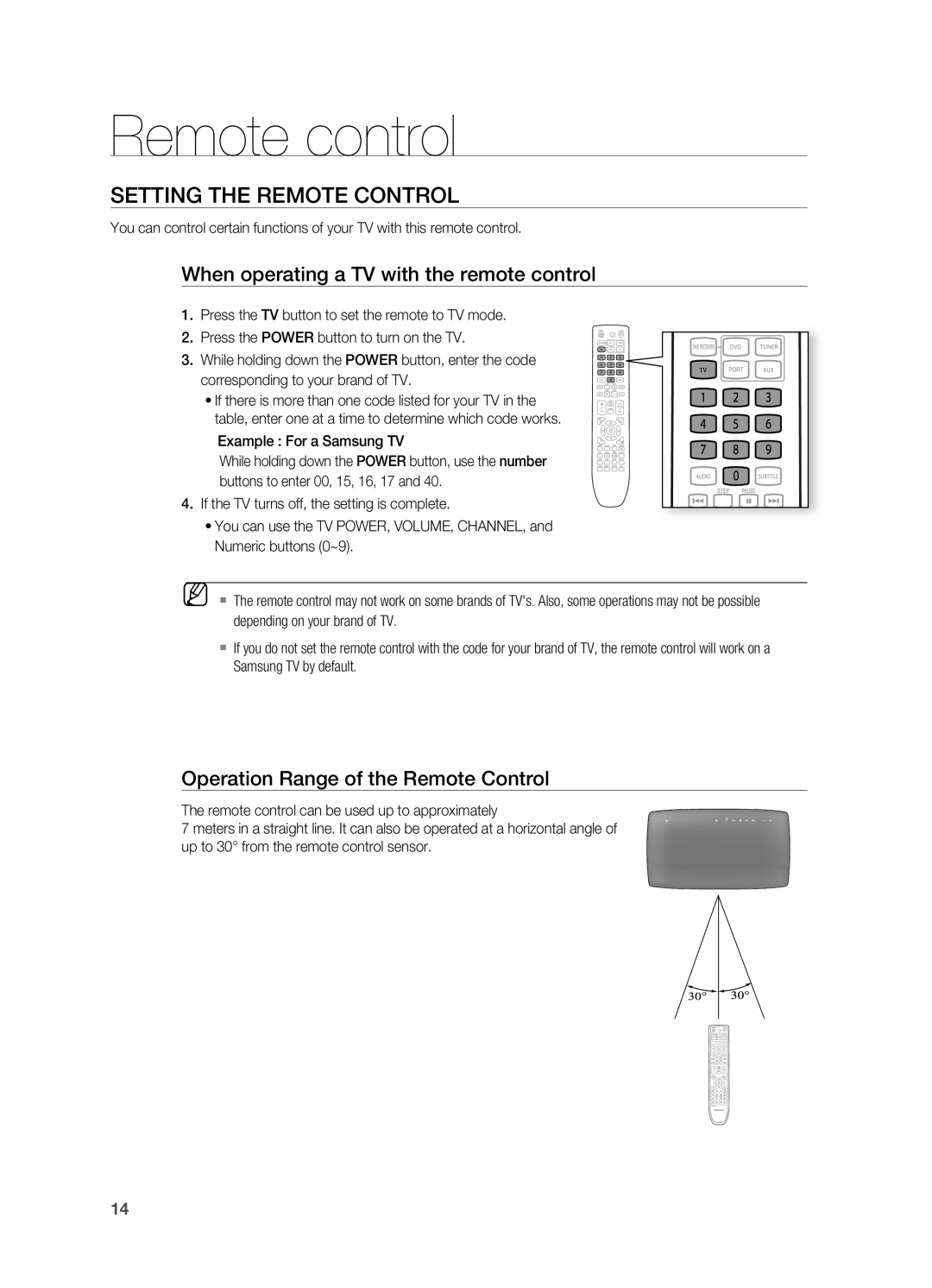 Samsung HT-X720GT/EDC manual Setting the rEMOTE CONTrOl, When operating a TV with the remote control 