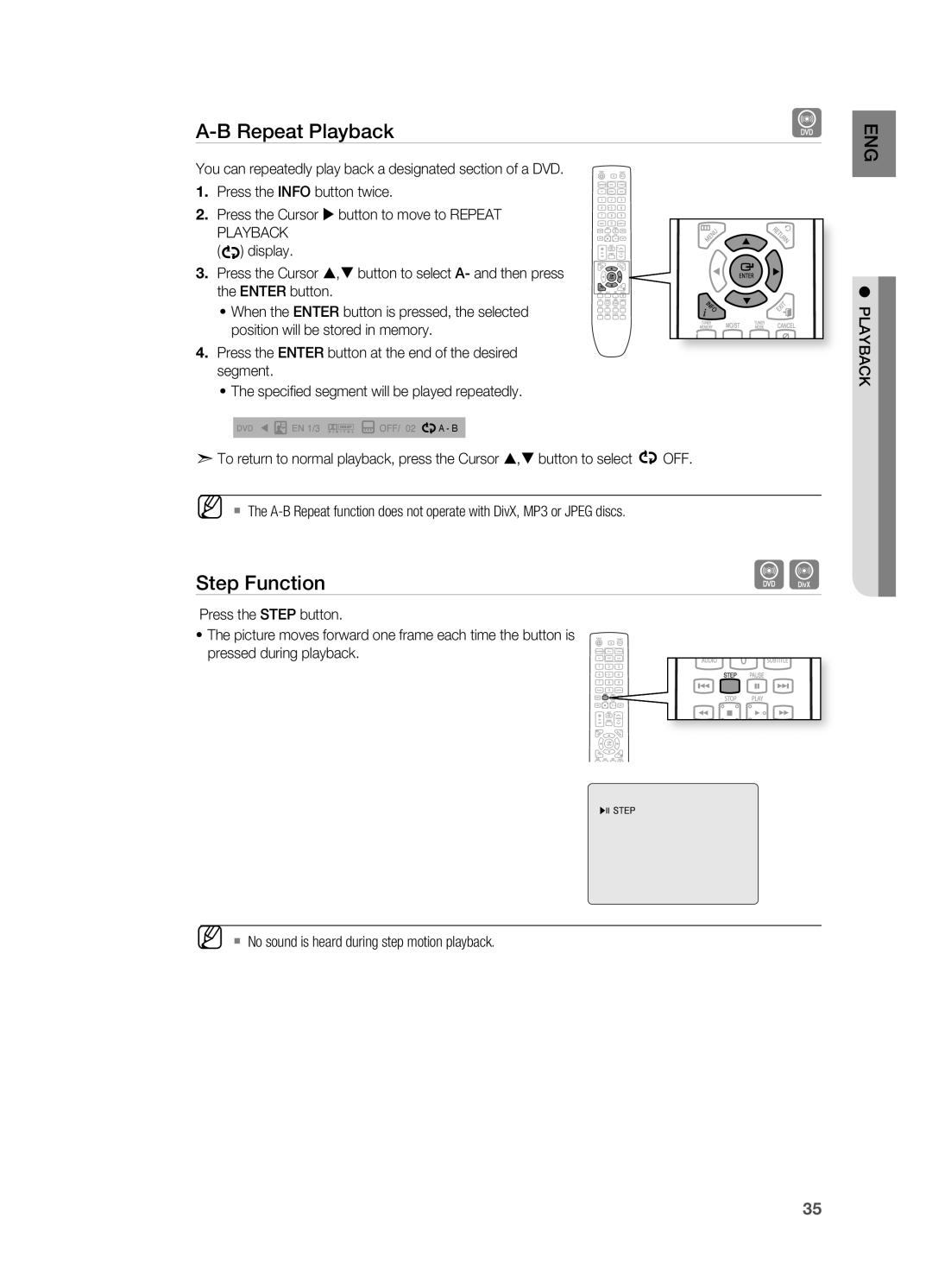 Samsung HT-X720GT/EDC manual Step Function, Off, Playback 