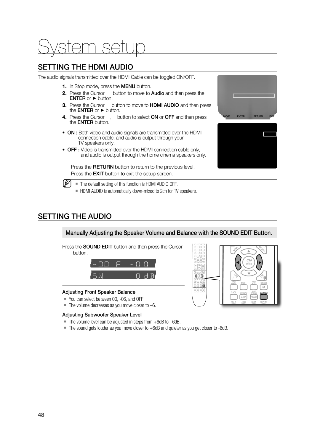 Samsung HT-X720GT/EDC manual Setting the Hdmi Audio, TV speakers only 