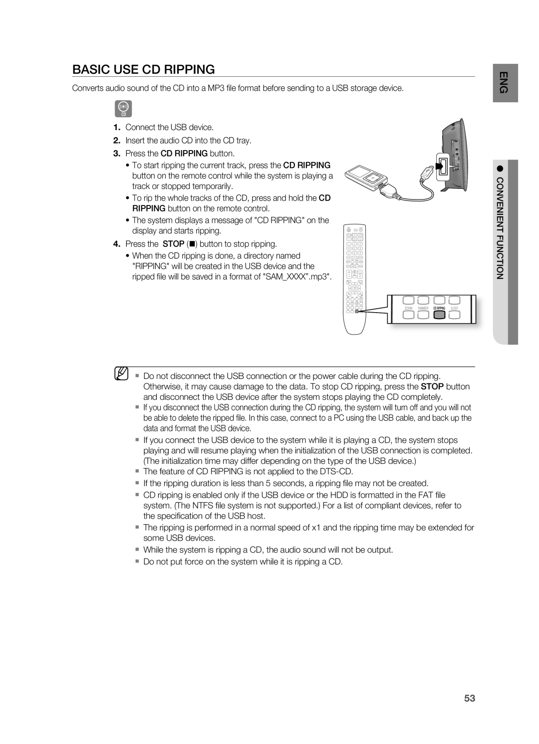 Samsung HT-X720GT/EDC manual Basic USE CD rIPPING 