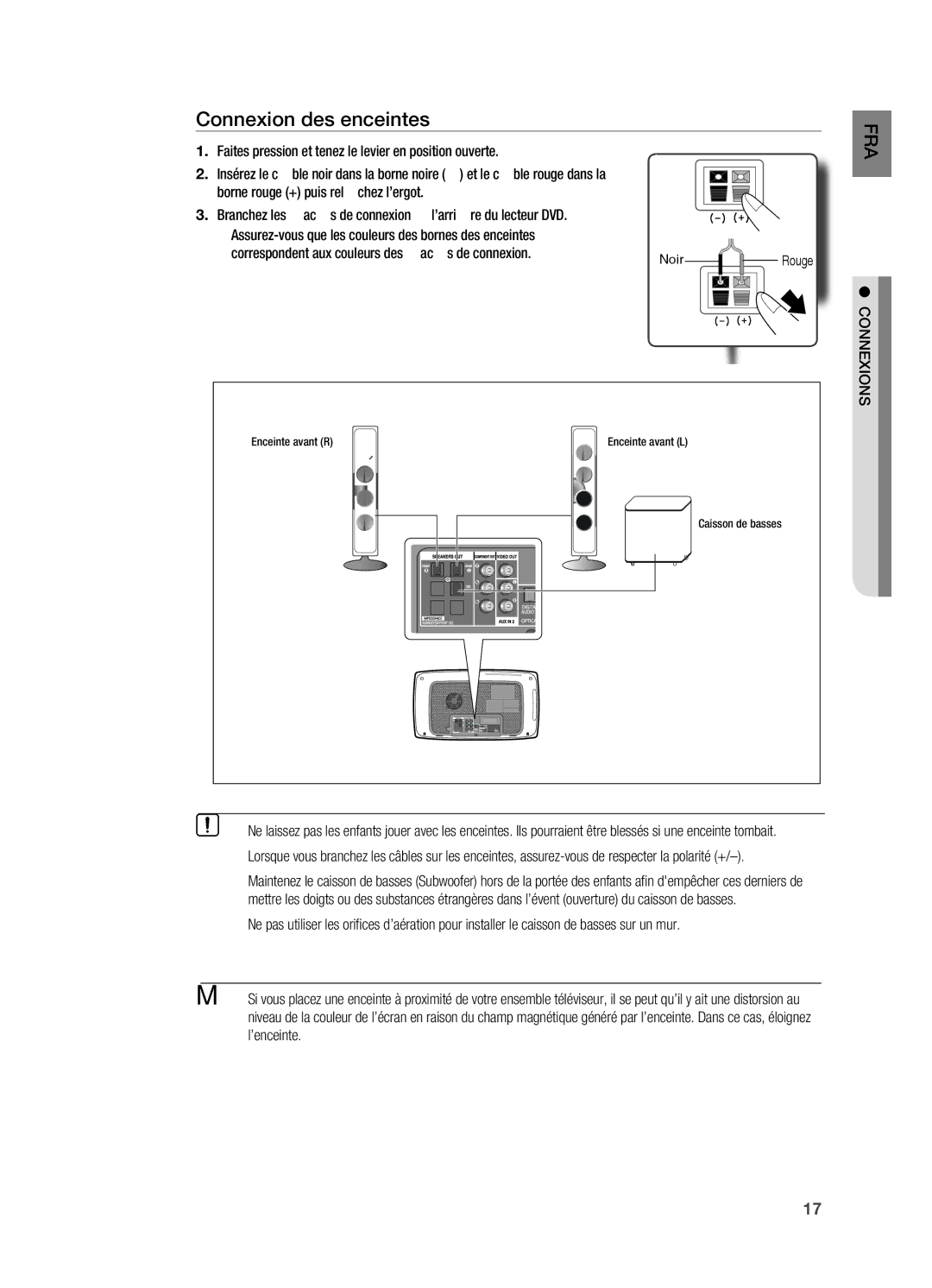 Samsung HT-X720T/XEF, HT-X720GT/XEF Connexion des enceintes, Correspondent aux couleurs des jacks de connexion, Connexions 