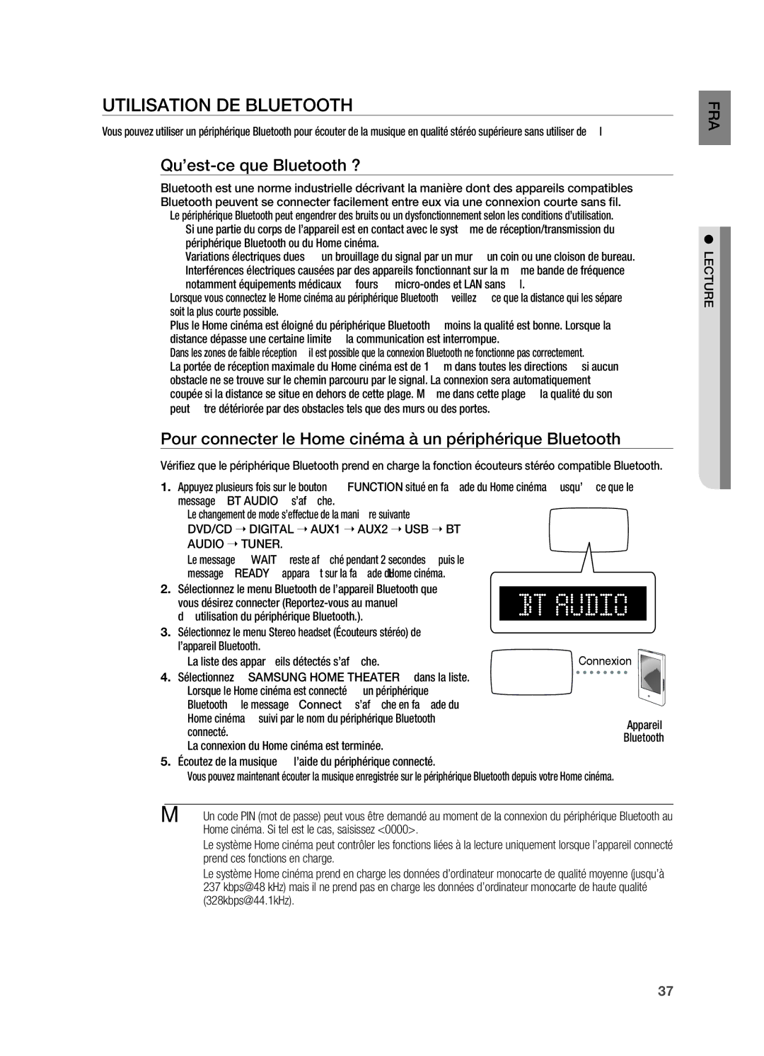 Samsung HT-X720T/XEF, HT-X720GT/XEF manual Utilisation de Bluetooth, Qu’est-ce que Bluetooth ? 