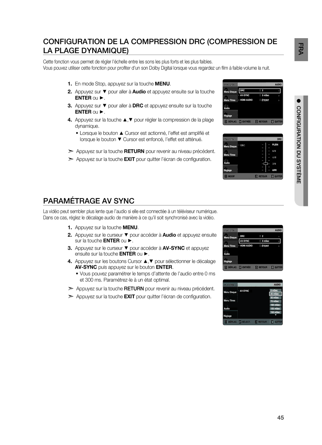 Samsung HT-X720T/XEF, HT-X720GT/XEF manual Paramétrage AV Sync 