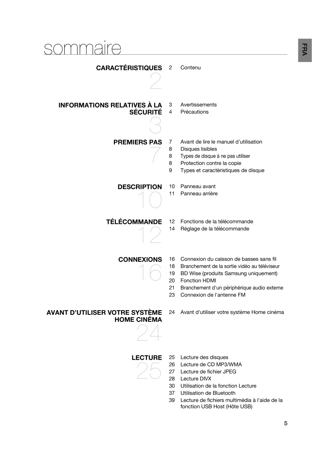 Samsung HT-X720T/XEF, HT-X720GT/XEF manual Sommaire 