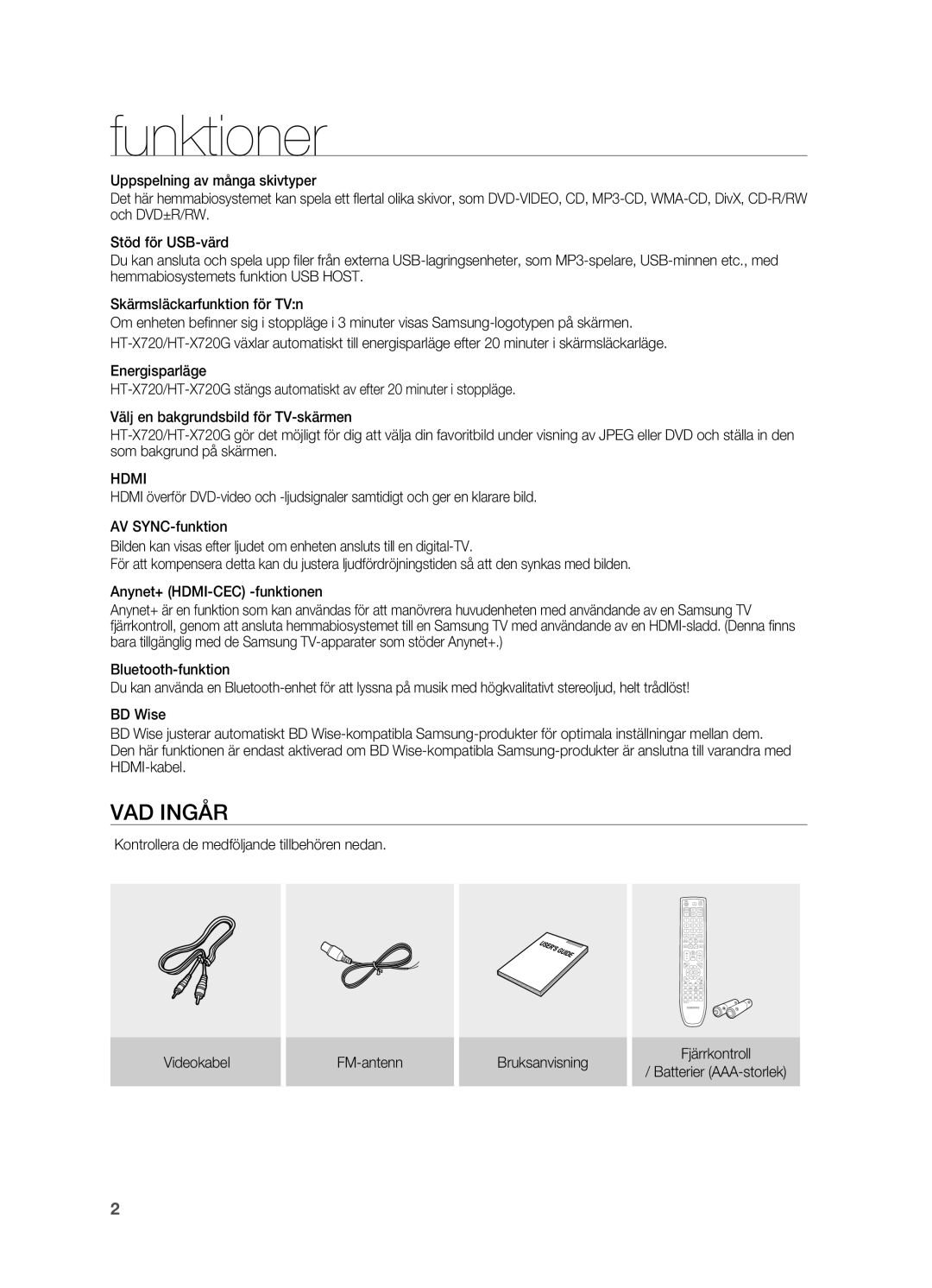 Samsung HT-X720T/XEE, HT-X720GT/XEE manual Funktioner, Hdmi 