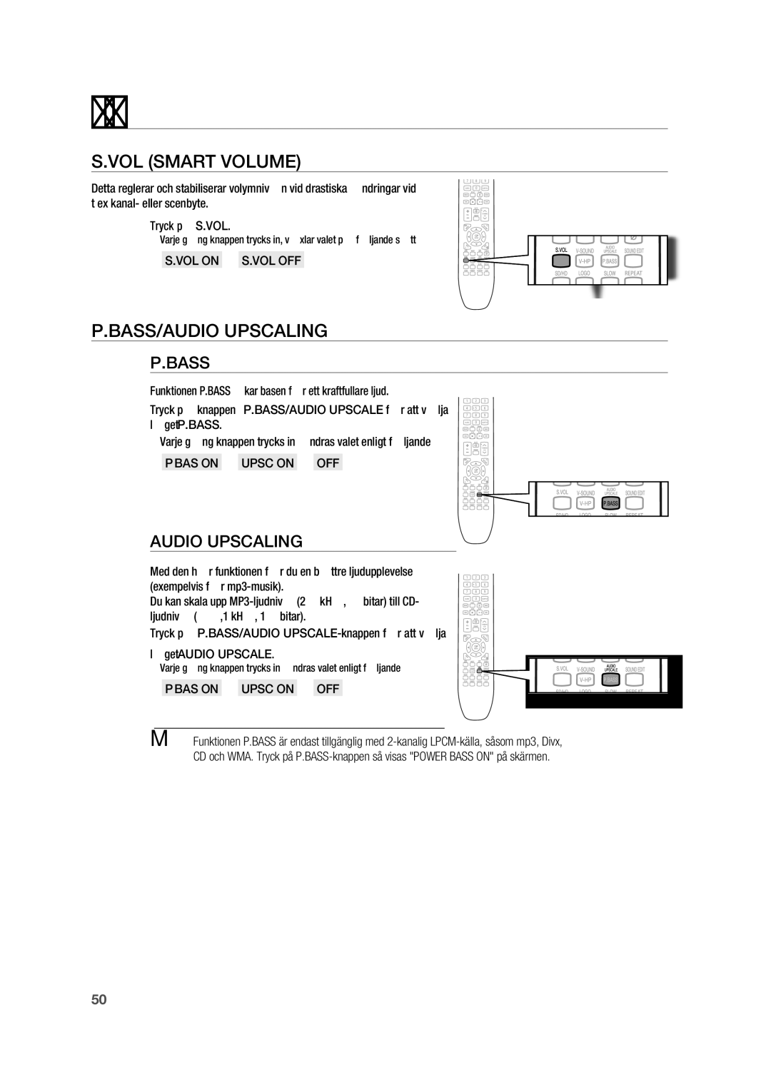 Samsung HT-X720T/XEE, HT-X720GT/XEE manual VOl Smart VOlUME, BASS/AUDIO UpSCAlING, Bass, Audio UpSCAlING, VOl on  S.VOl OFF 