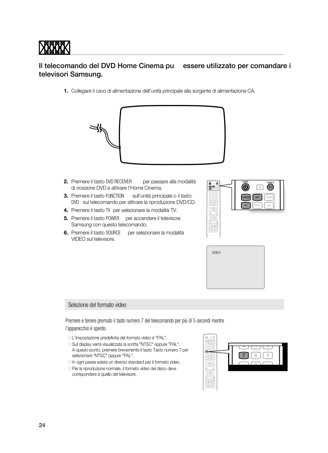 Samsung HT-X720T/XET manual Prima di usare l’home cinema, Selezione del formato video 