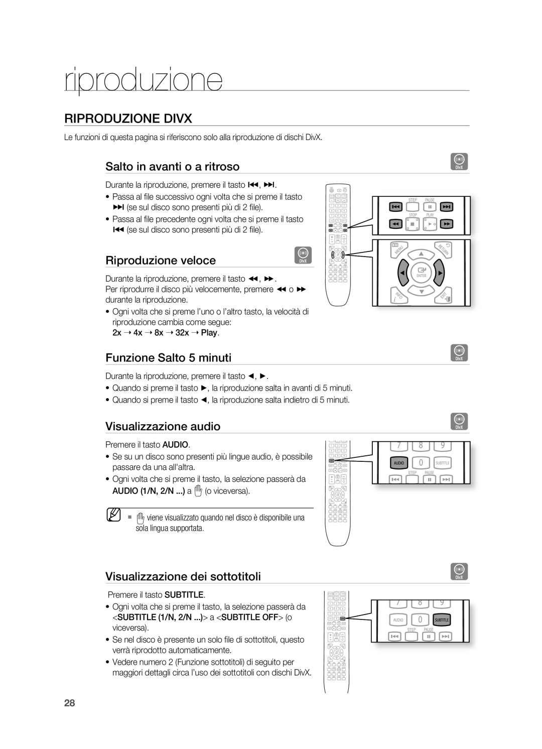 Samsung HT-X720T/XET manual Riproduzione Divx 