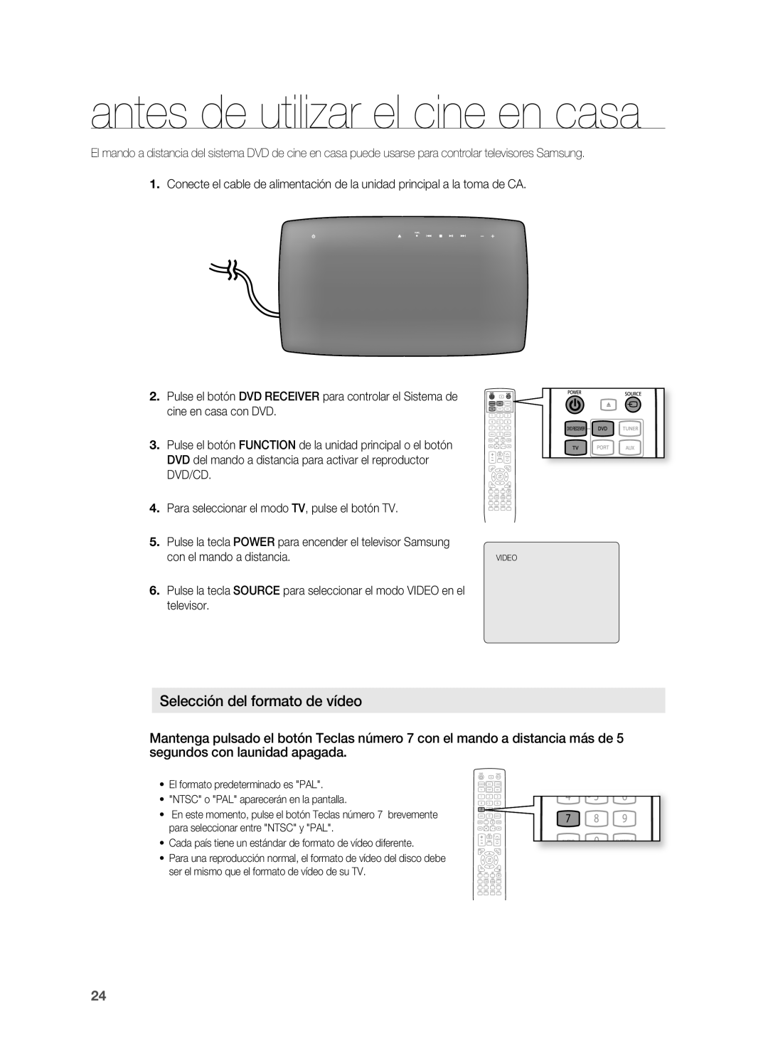 Samsung HT-X720T/XET manual Antes de utilizar el cine en casa 