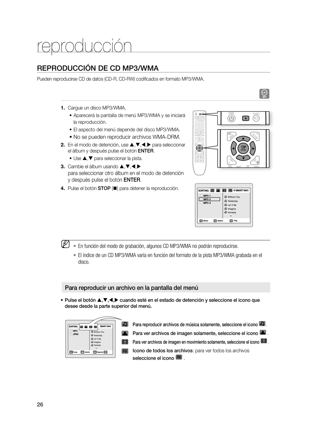 Samsung HT-X720T/XET manual Reproducción DE CD MP3/WMA, ~ No se pueden reproducir archivos WMA-DRM 