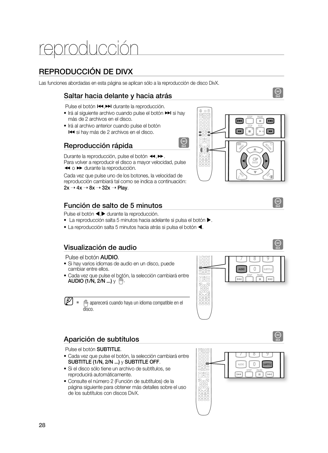 Samsung HT-X720T/XET manual Reproducción DE Divx 