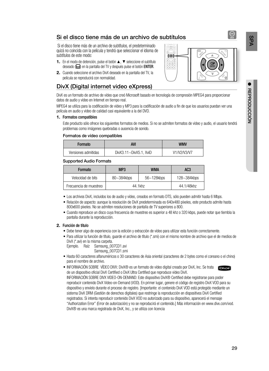 Samsung HT-X720T/XET manual Si el disco tiene más de un archivo de subtítulos, DivX Digital internet video eXpress, Avi Wmv 