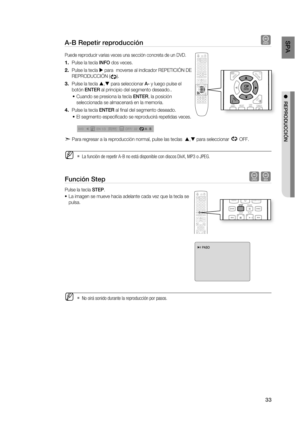 Samsung HT-X720T/XET manual Repetir reproducción, Función Step 