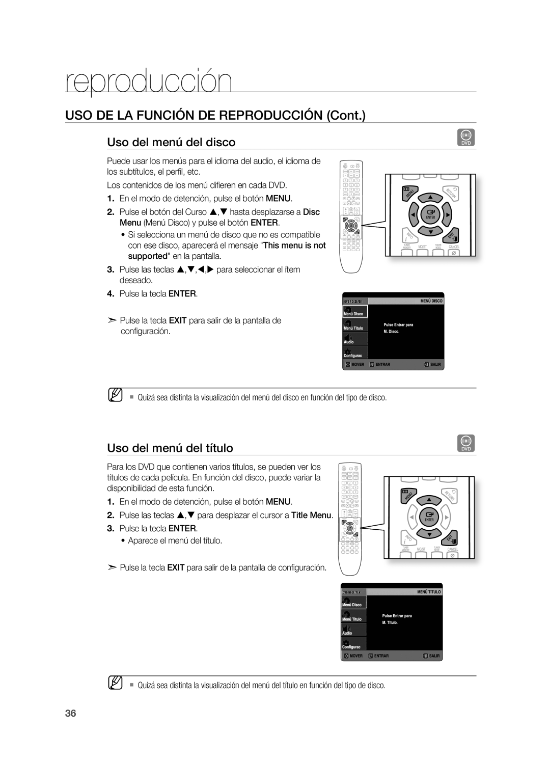 Samsung HT-X720T/XET manual Uso del menú del disco, Uso del menú del título 