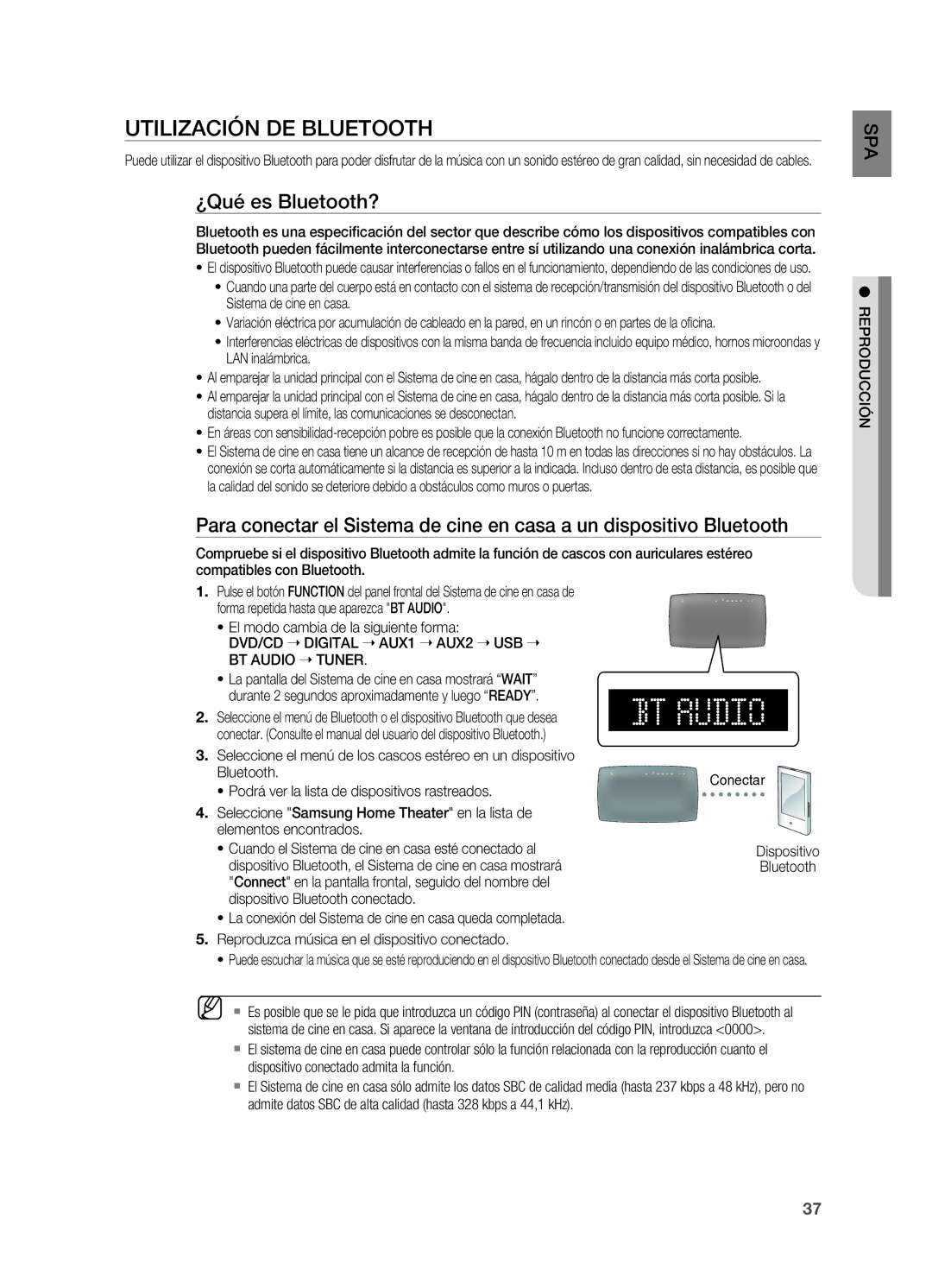 Samsung HT-X720T/XET manual Utilización de Bluetooth, ¿Qué es Bluetooth?, Reproducción 