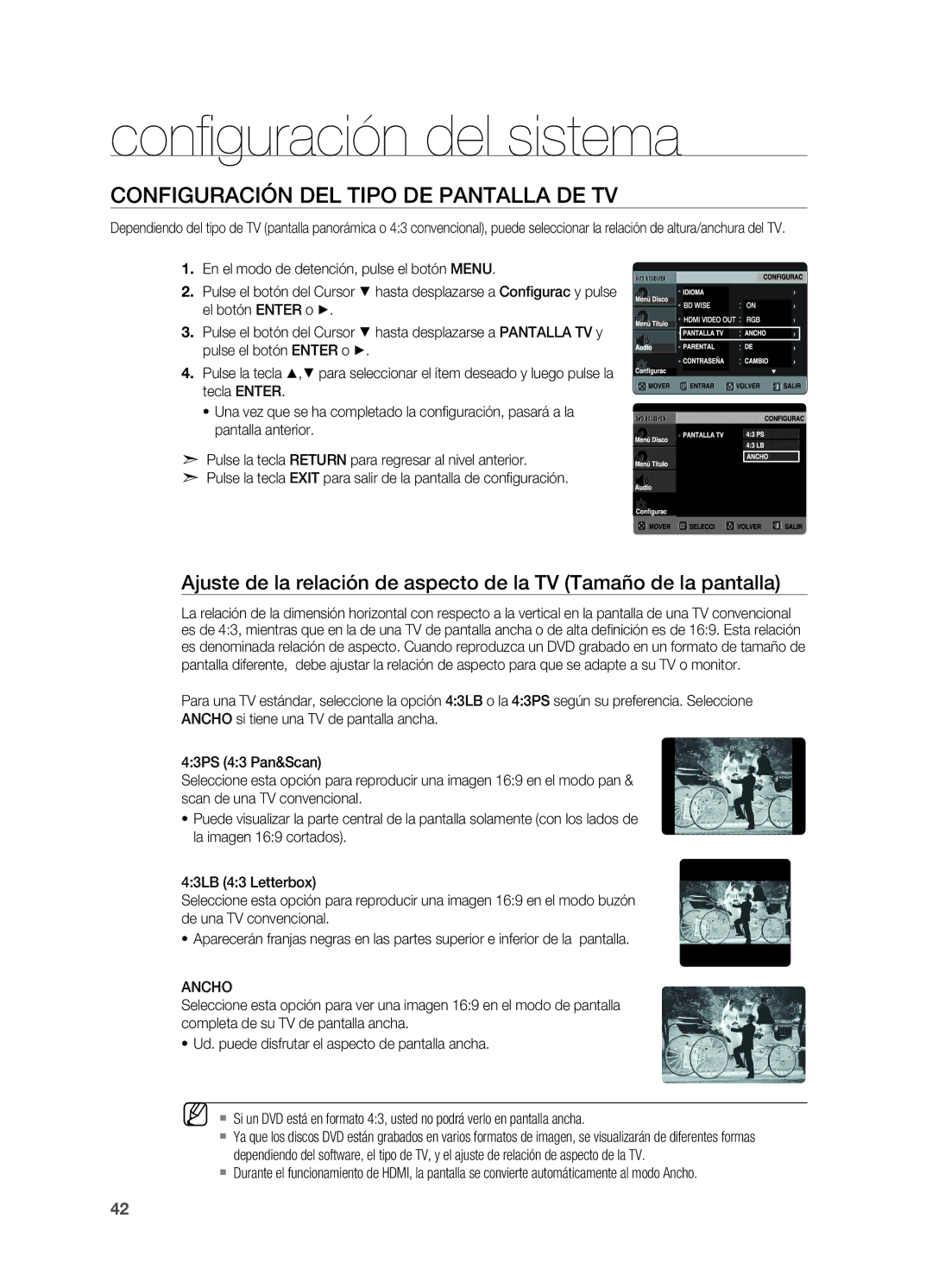 Samsung HT-X720T/XET manual Configuración del tipo de pantalla de TV, Ancho 