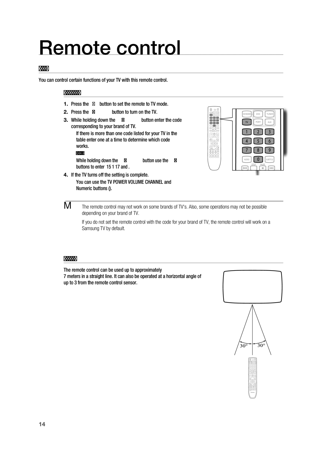 Samsung HT-TX725G, HT-X725G user manual Setting the rEMOTE CONTrOL, When operating a TV with the remote control 