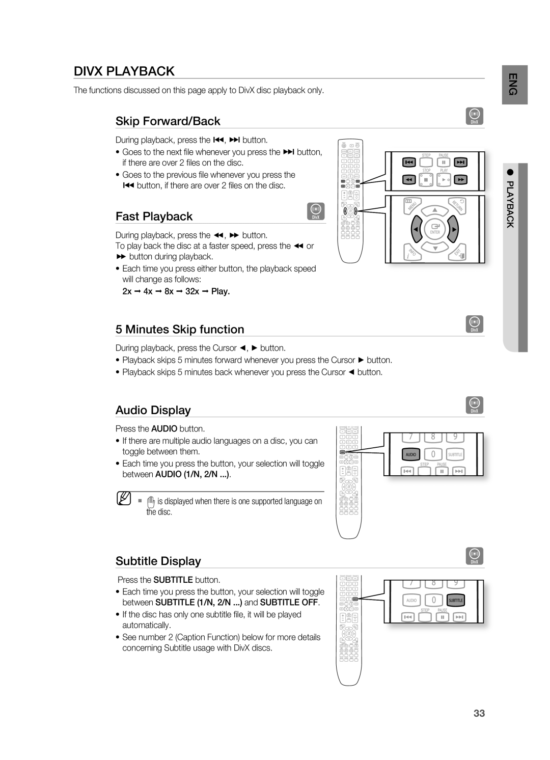 Samsung HT-X725G, HT-TX725G user manual Divx Playback 