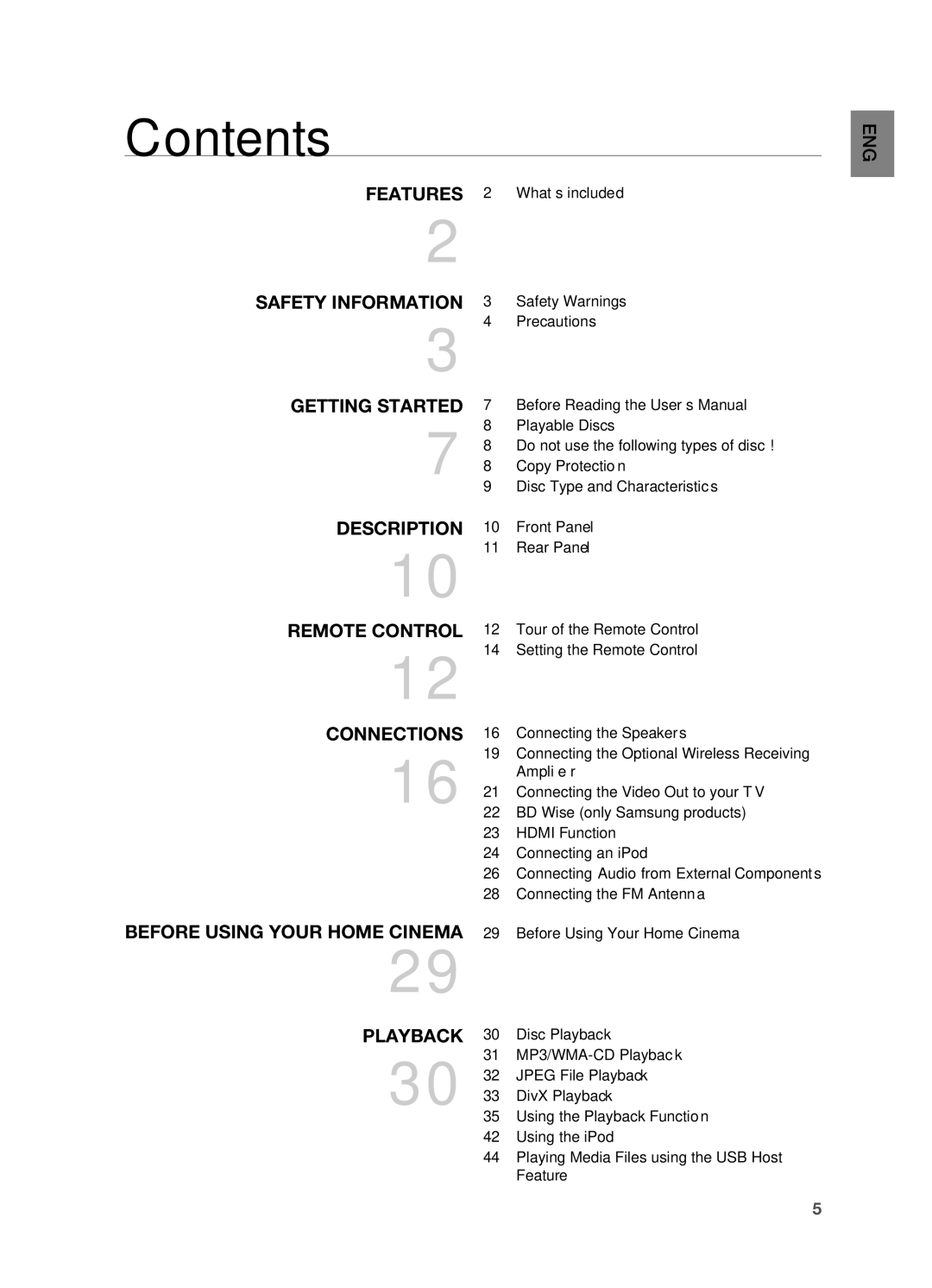 Samsung HT-X725G, HT-TX725G user manual Contents 