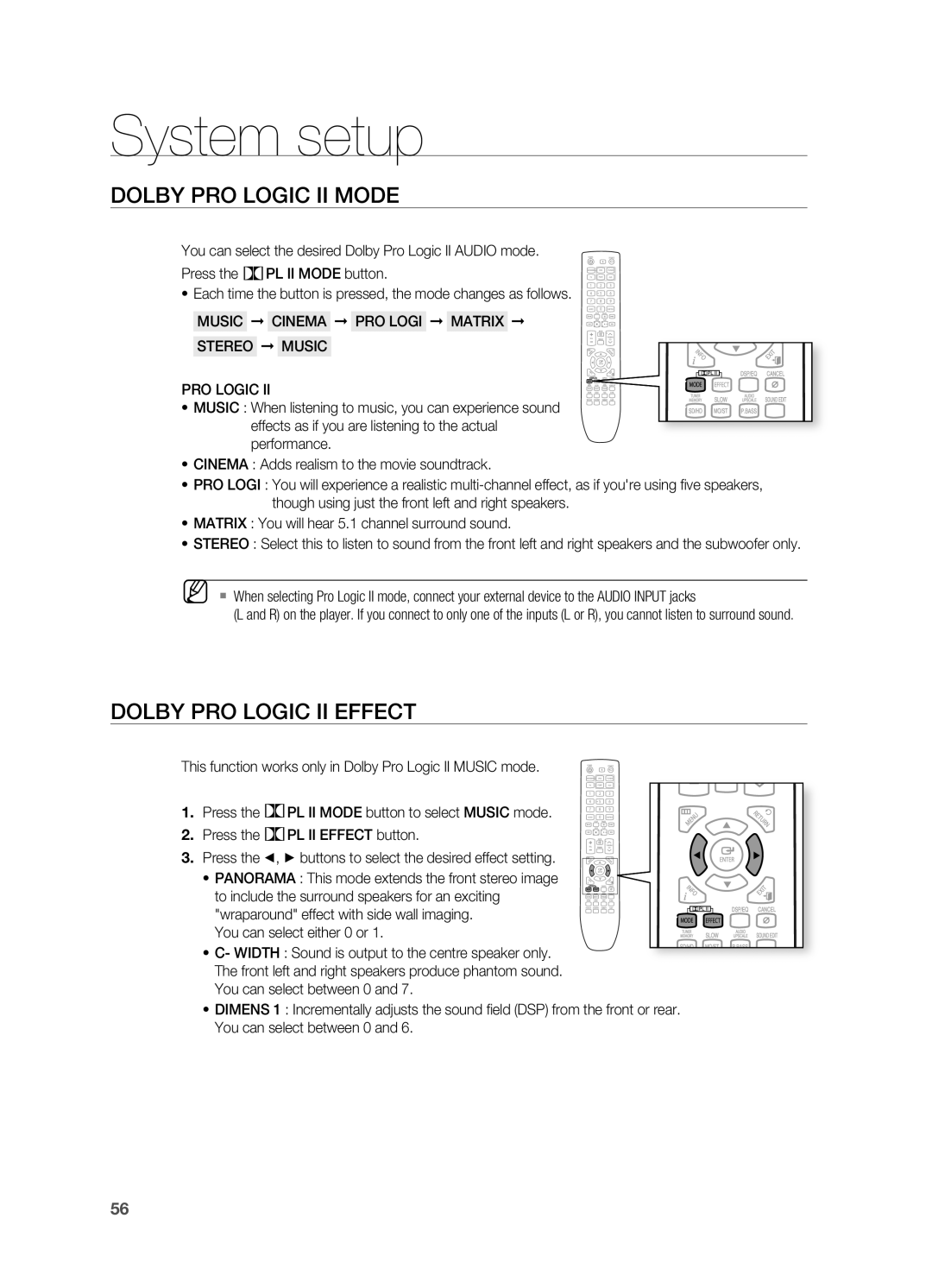 Samsung HT-X725G, HT-TX725G user manual Dolby PrO Logic II Mode, Dolby PrO Logic II Effect 