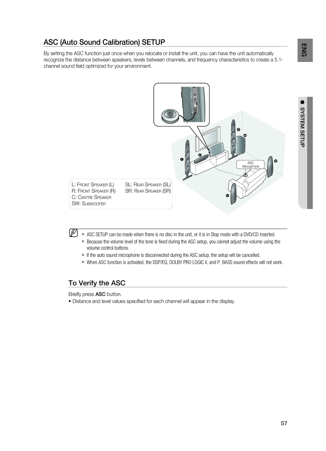 Samsung HT-X725G, HT-TX725G user manual ASC Auto Sound Calibration Setup, To Verify the ASC 