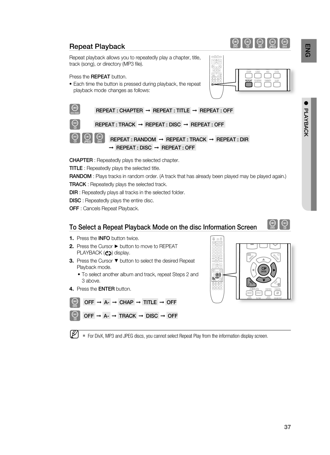 Samsung HT-X725G, HT-TX725G user manual Bagd, repeat Playback 