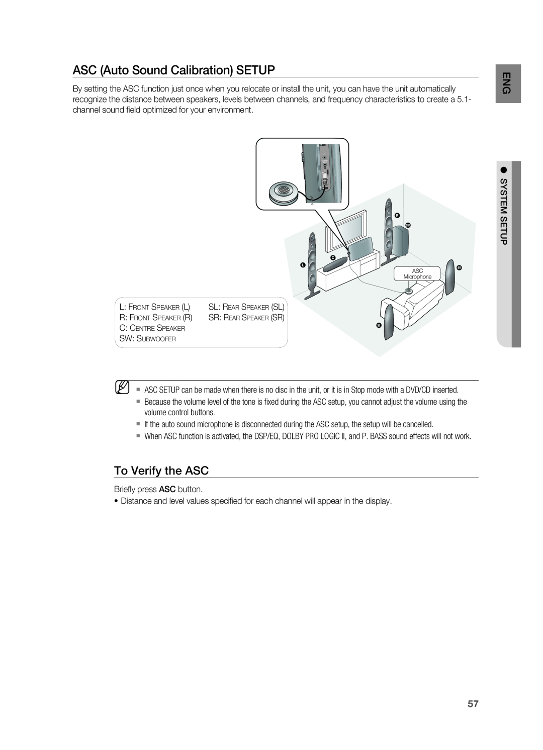 Samsung HT-X725G, HT-TX725G user manual ASC Auto Sound Calibration SETUP, To Verify the ASC 