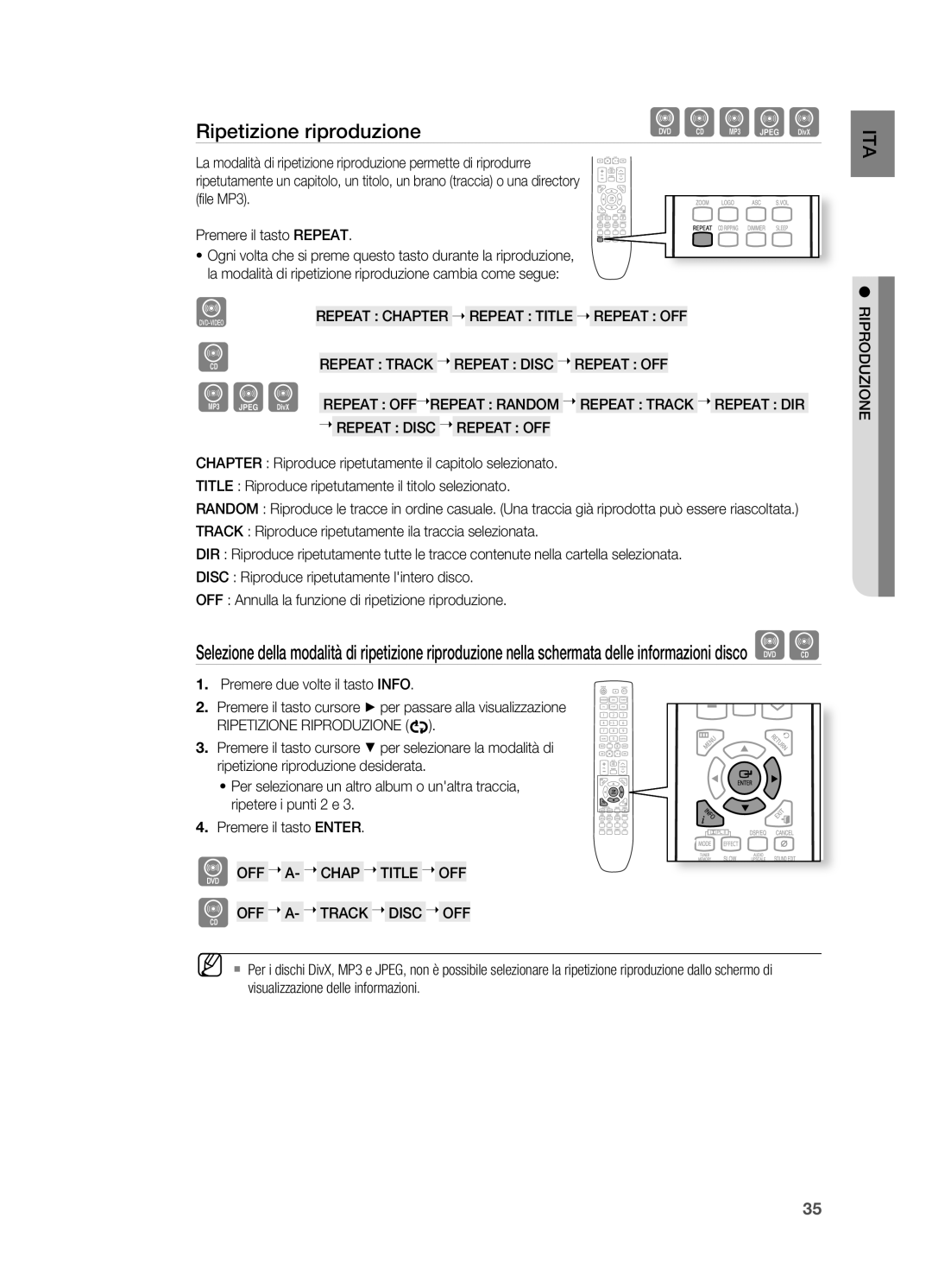 Samsung HT-X725GT/XET manual Ripetizione riproduzione, Ripetizione Riproduzione 