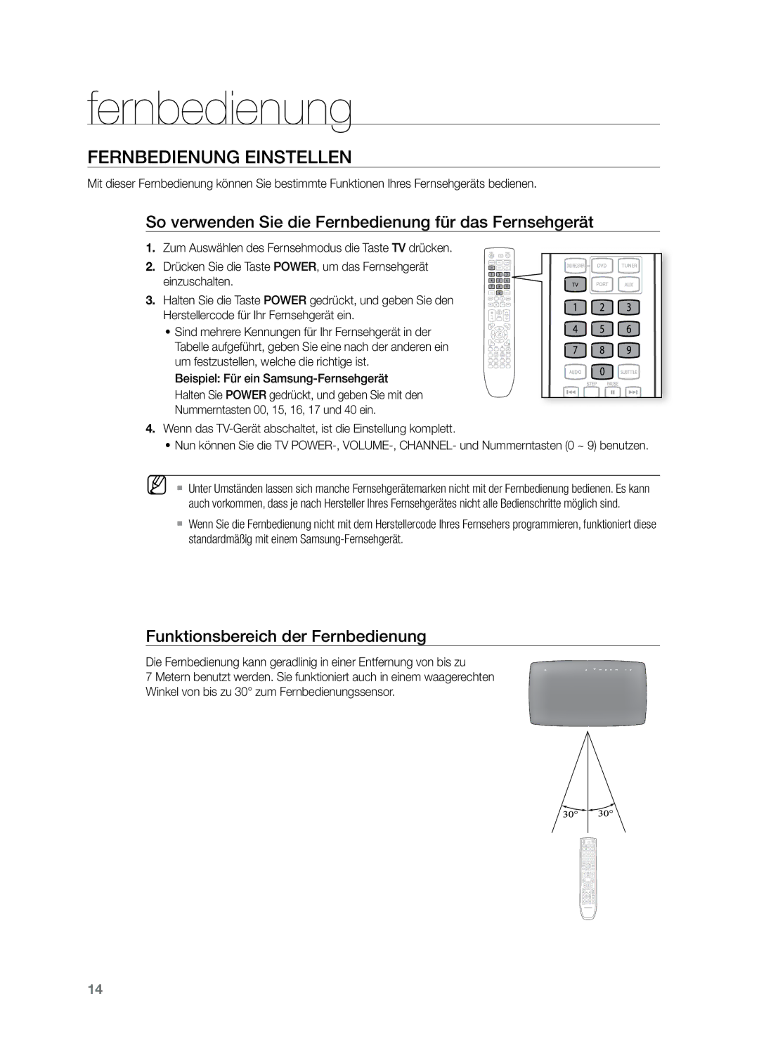 Samsung HT-X729T/XEG manual Fernbedienung einstellen, So verwenden Sie die Fernbedienung für das Fernsehgerät 