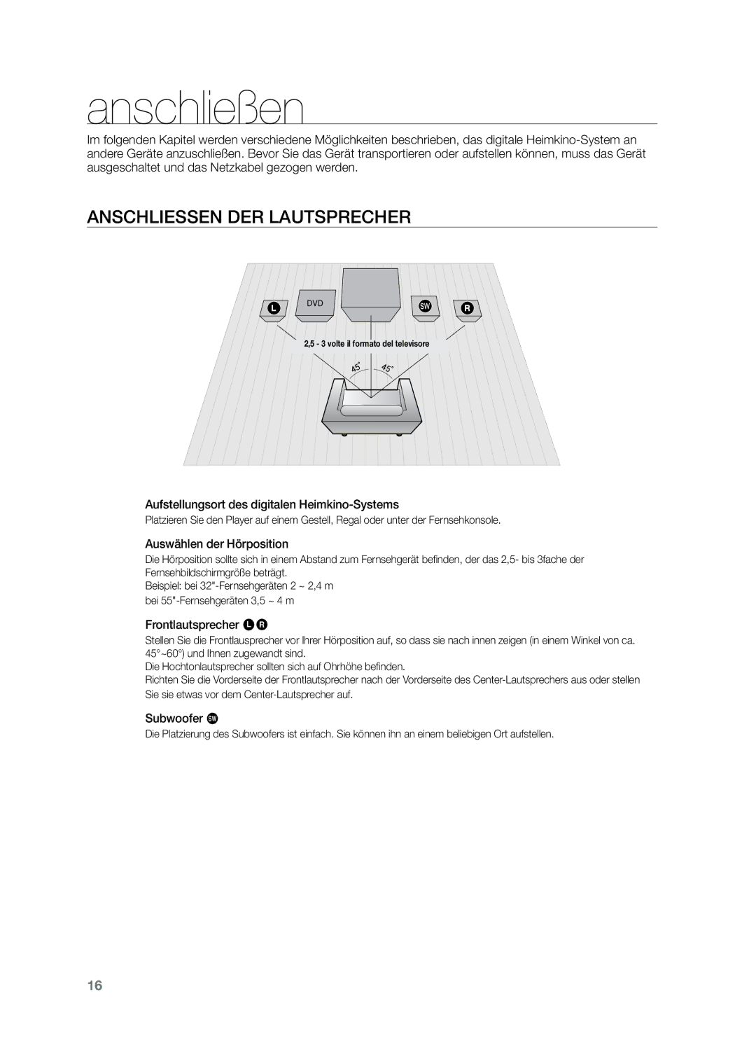 Samsung HT-X729T/XEG manual Anschließen, AnschlieSSen der Lautsprecher 