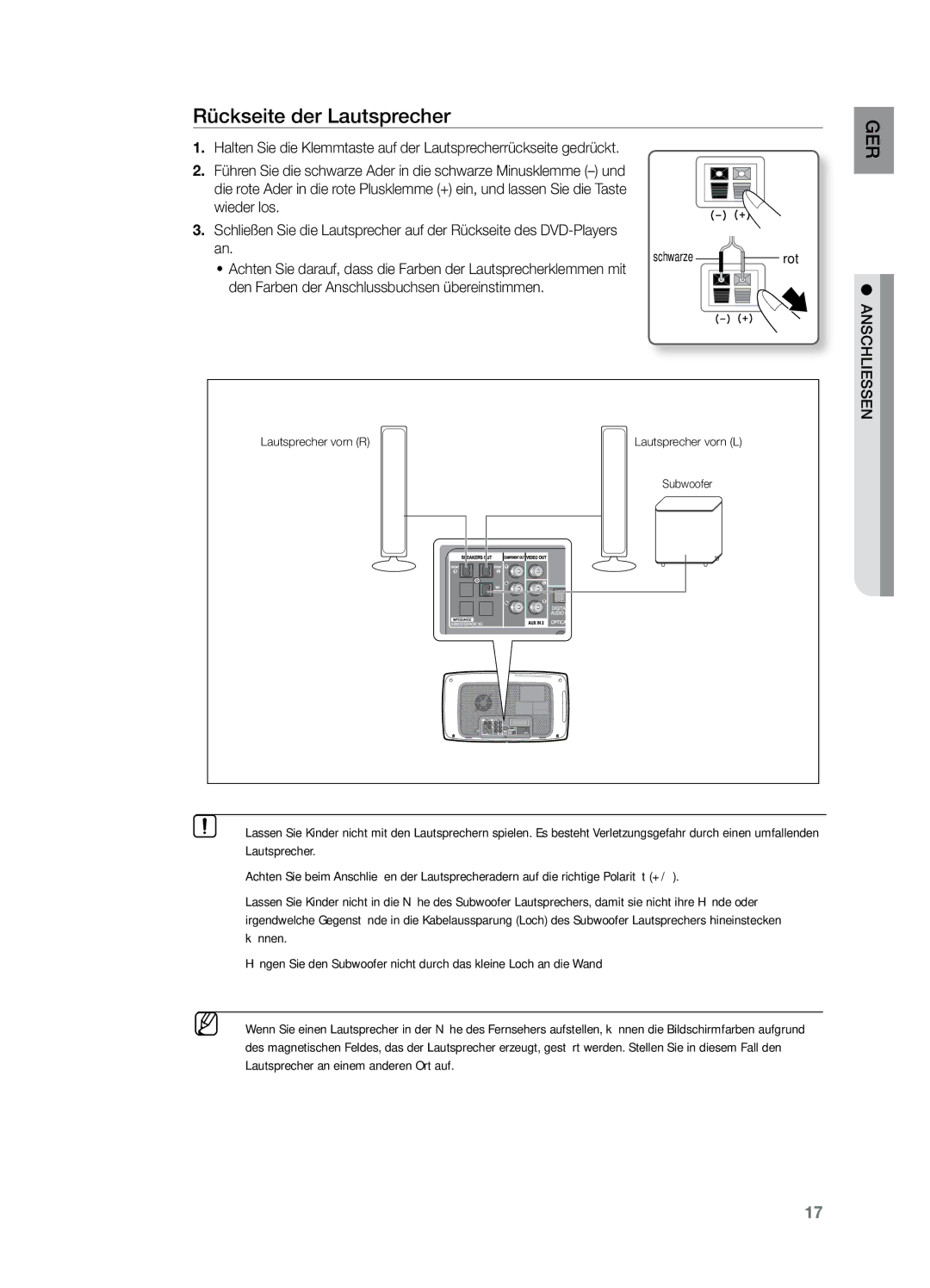 Samsung HT-X729T/XEG manual Rückseite der Lautsprecher, Anschlie 