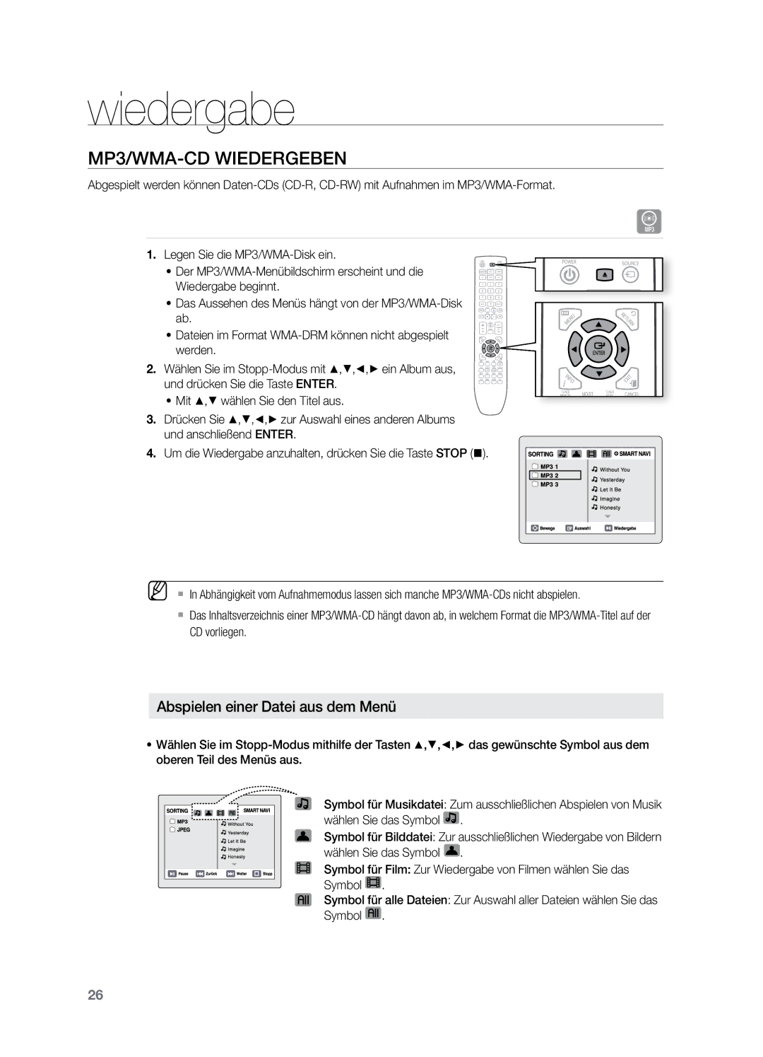 Samsung HT-X729T/XEG manual Wiedergabe, MP3/WMA-CD wiedergeben 