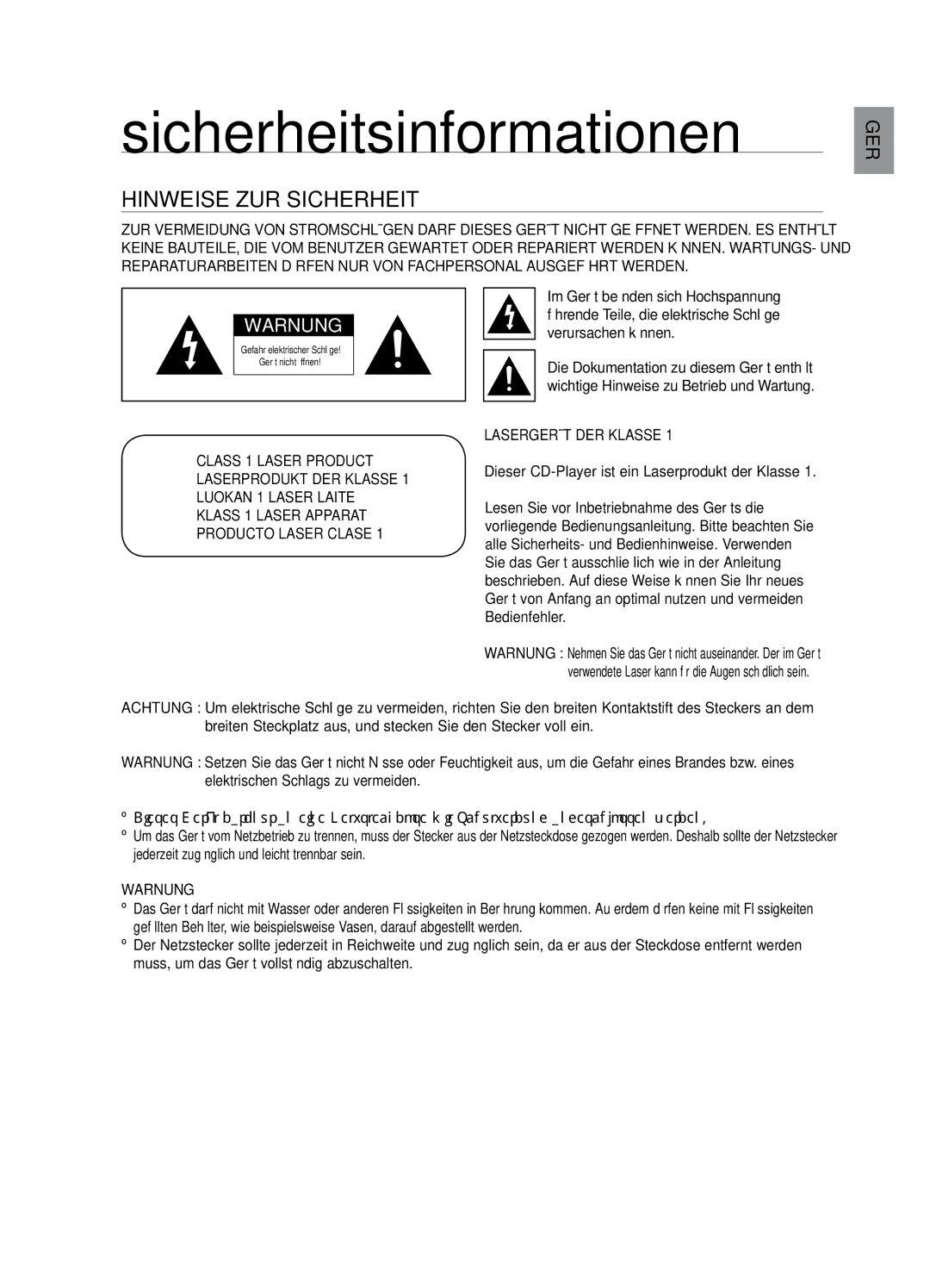 Samsung HT-X729T/XEG manual Sicherheitsinformationen, Hinweise zur Sicherheit, Lasergerät DER Klasse, Warnung 