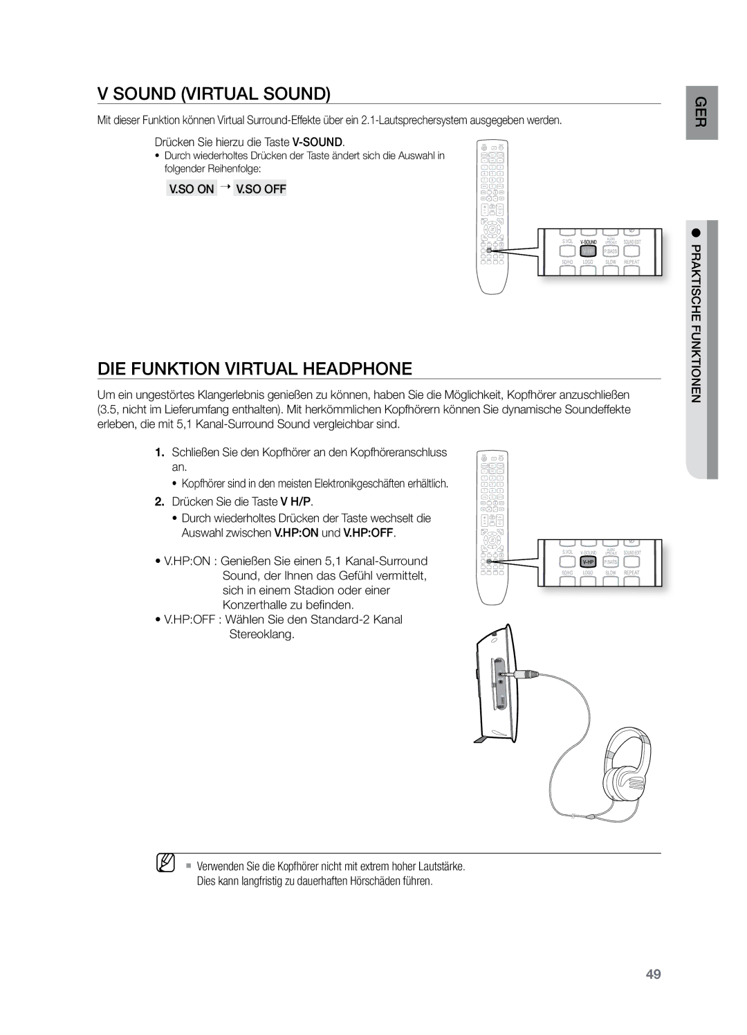 Samsung HT-X729T/XEG manual Sound Virtual Sound, SO on  V.SO OFF 