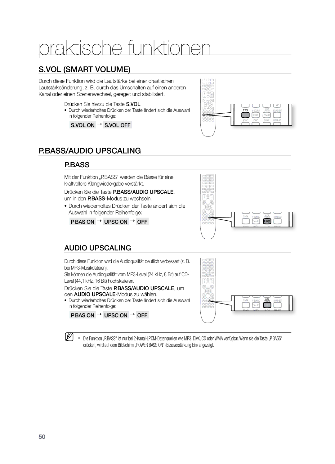 Samsung HT-X729T/XEG manual VOL on  S.VOL OFF, BAS on  Upsc on  OFF 