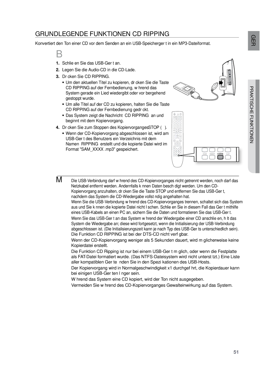 Samsung HT-X729T/XEG manual Grundlegende Funktionen CD Ripping 