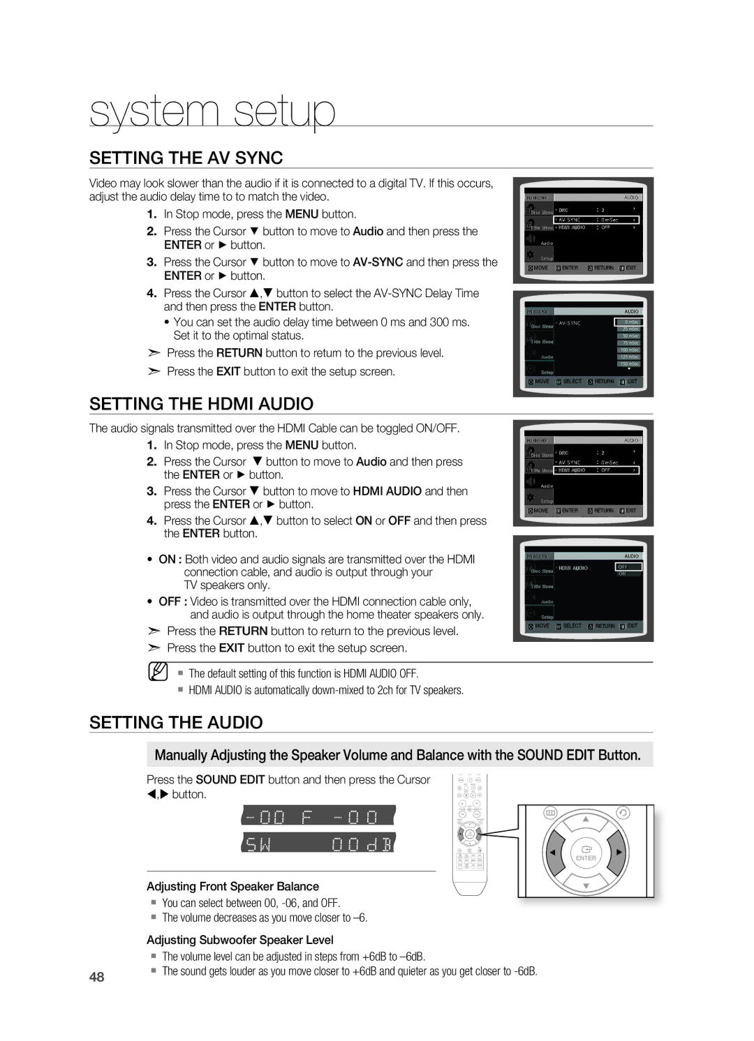 Samsung HT-X810 user manual Setting the AV Sync 