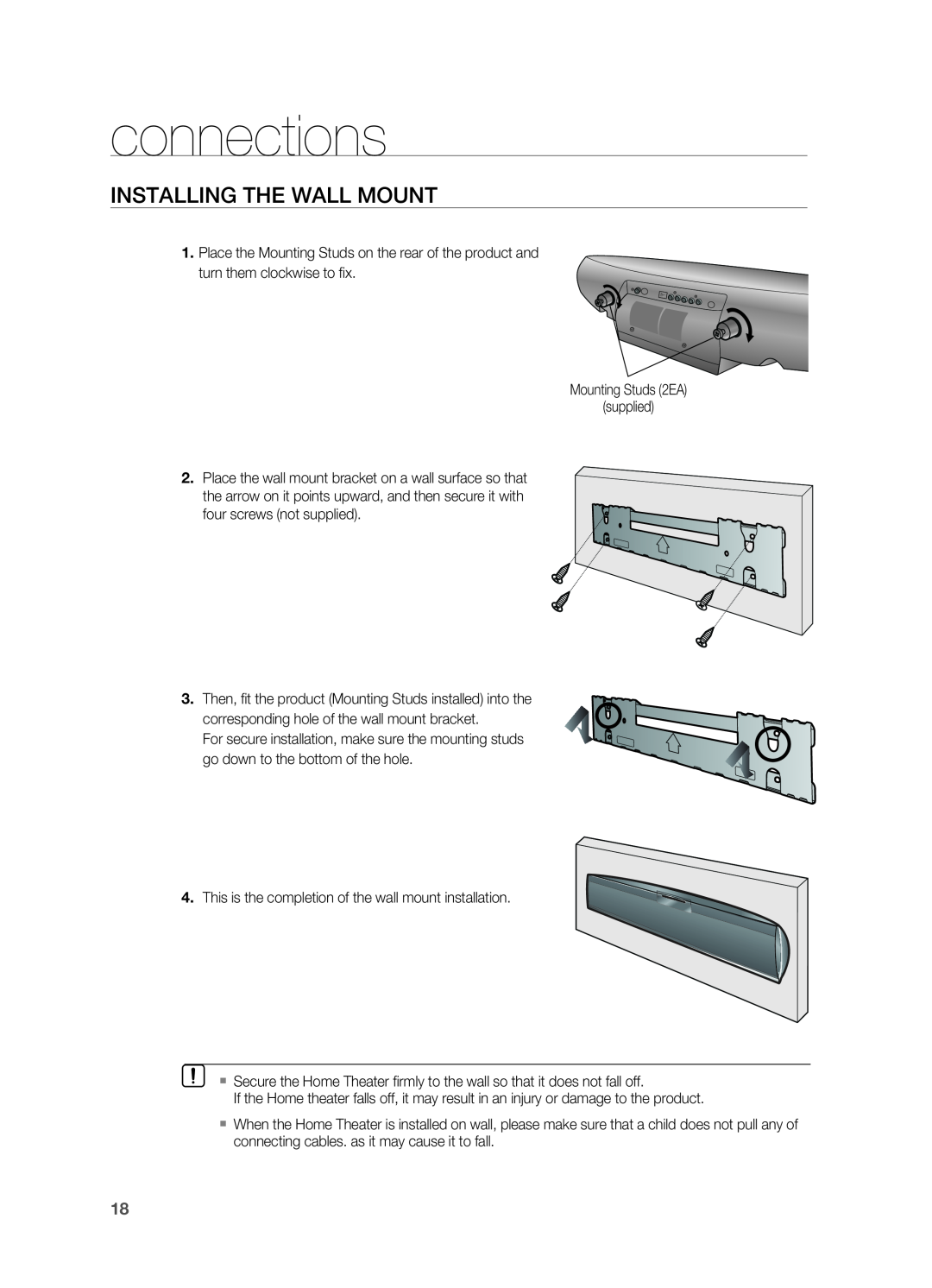 Samsung HT-X810 user manual INSTAllING THE WAll MOUNT, connections 