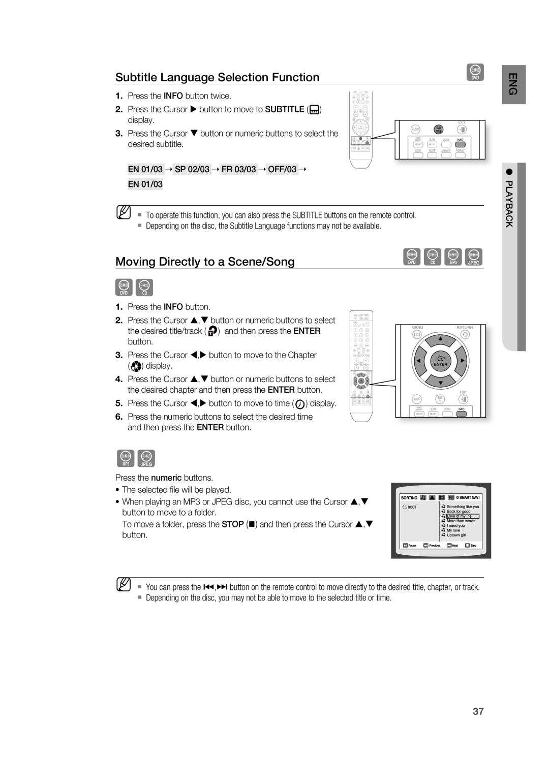 Samsung HT-X810 user manual Subtitle language Selection Function, Moving Directly to a Scene/Song 