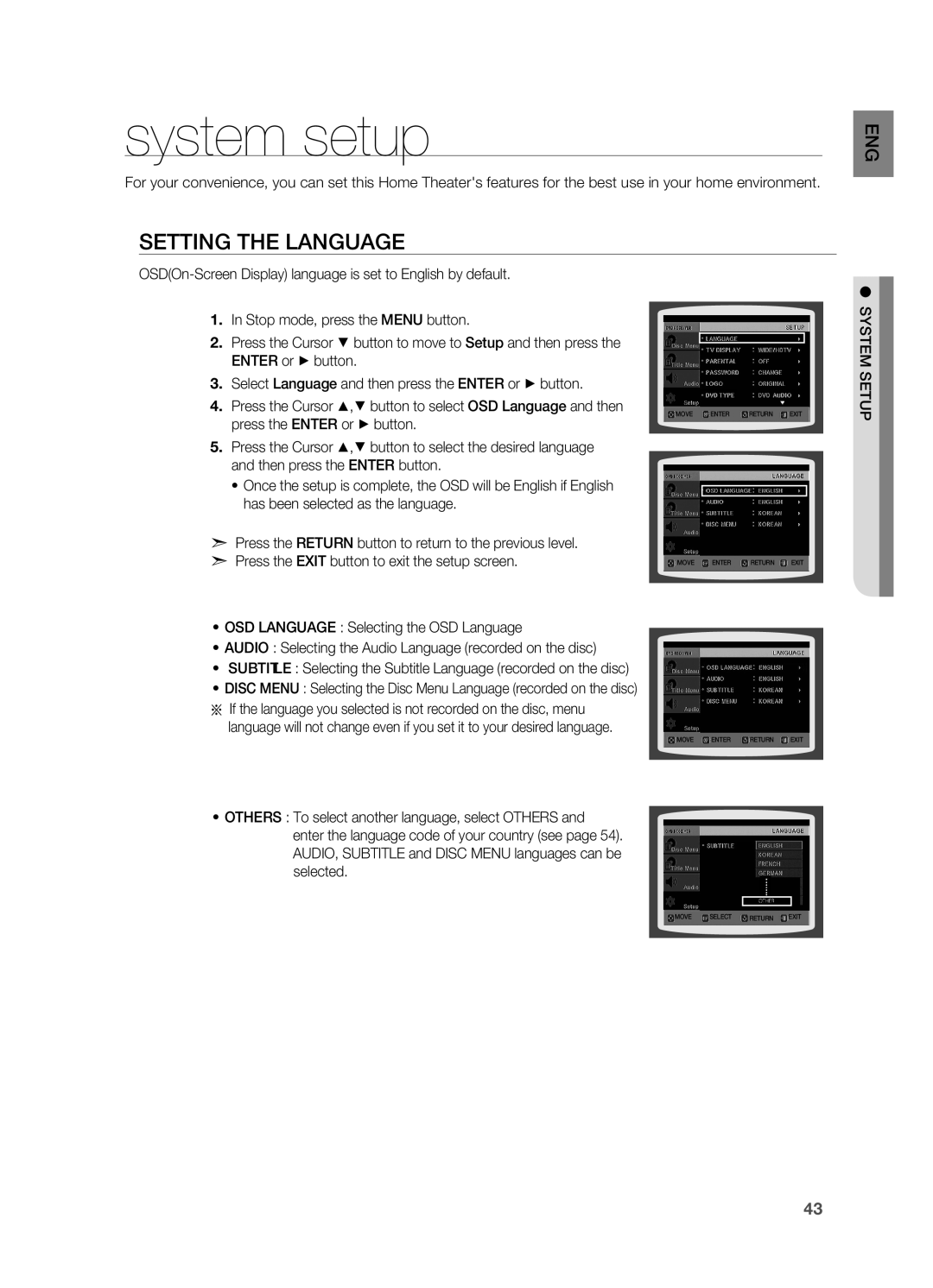 Samsung HT-X810 user manual system setup, Setting the Language 