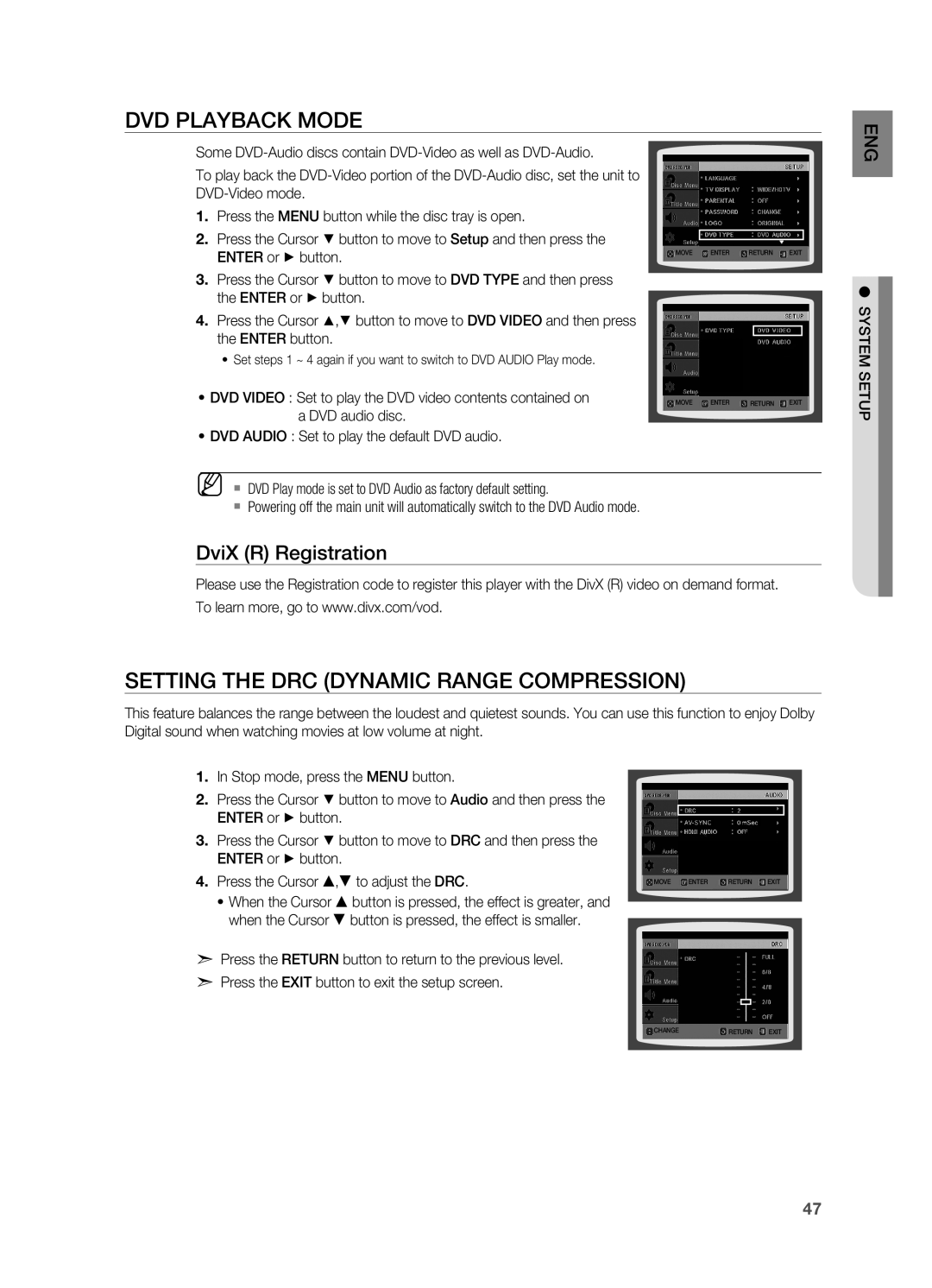 Samsung HT-X810 user manual DVD Playback Mode, Setting the DRC Dynamic Range Compression, DviX R Registration 