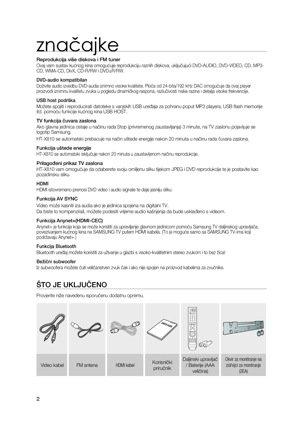 Samsung HT-X810R/EDC manual Značajke, Što je uključeno, Hdmi 