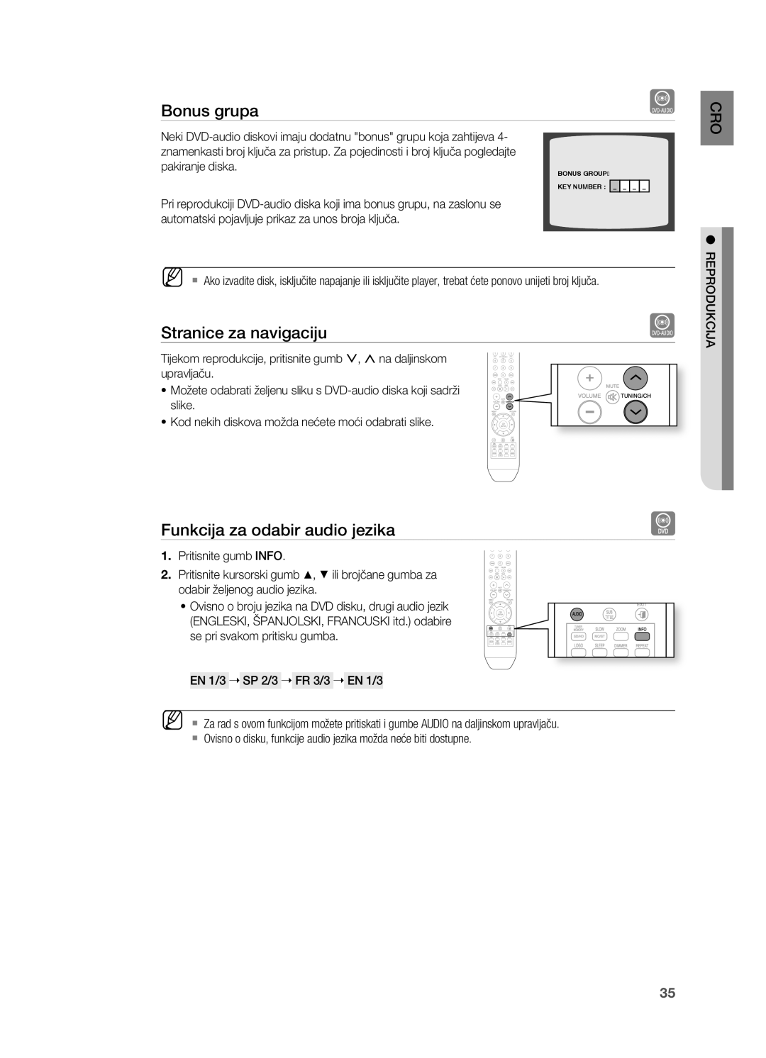 Samsung HT-X810R/EDC manual Bonus grupa, Funkcija za odabir audio jezika 