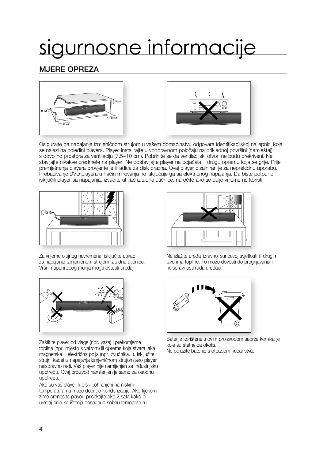 Samsung HT-X810R/EDC manual MjERE oPREzA, Jom u vašemepnici koja, Za vrijeme olujnog nevremena, isključite utikač 