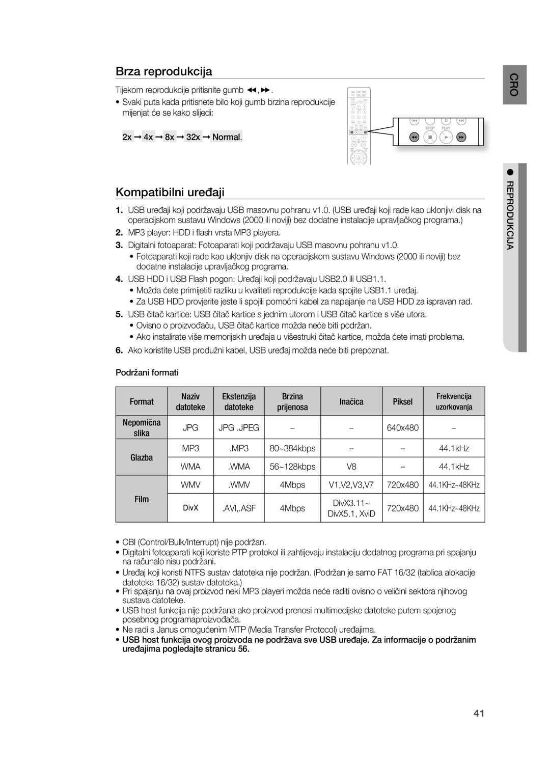 Samsung HT-X810R/EDC manual Brza reprodukcija, Kompatibilni uređaji 