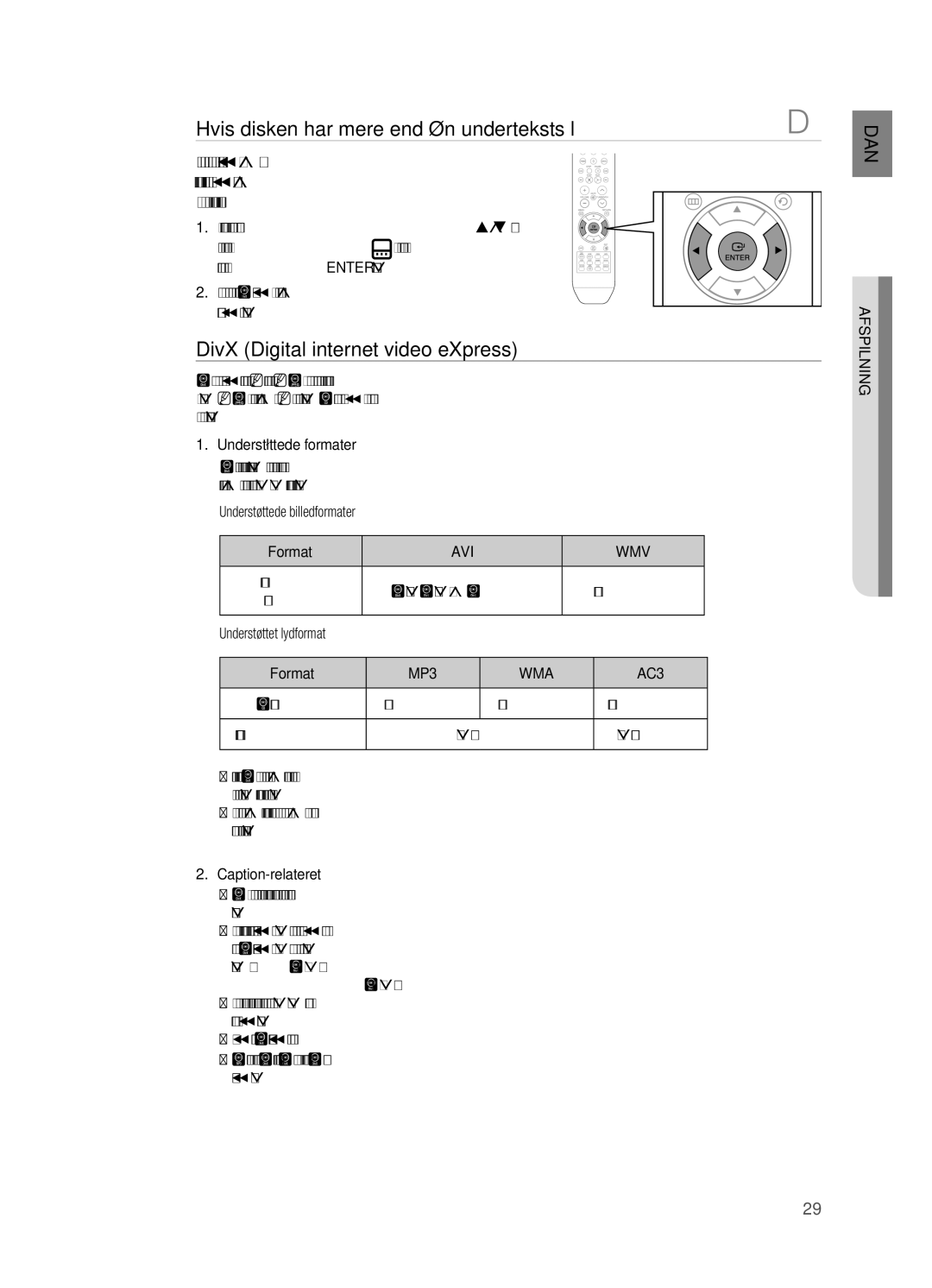 Samsung HT-X810R/XEE manual Hvis disken har mere end én undertekstsfi l, DivX Digital internet video eXpress, Avi Wmv, Wma 