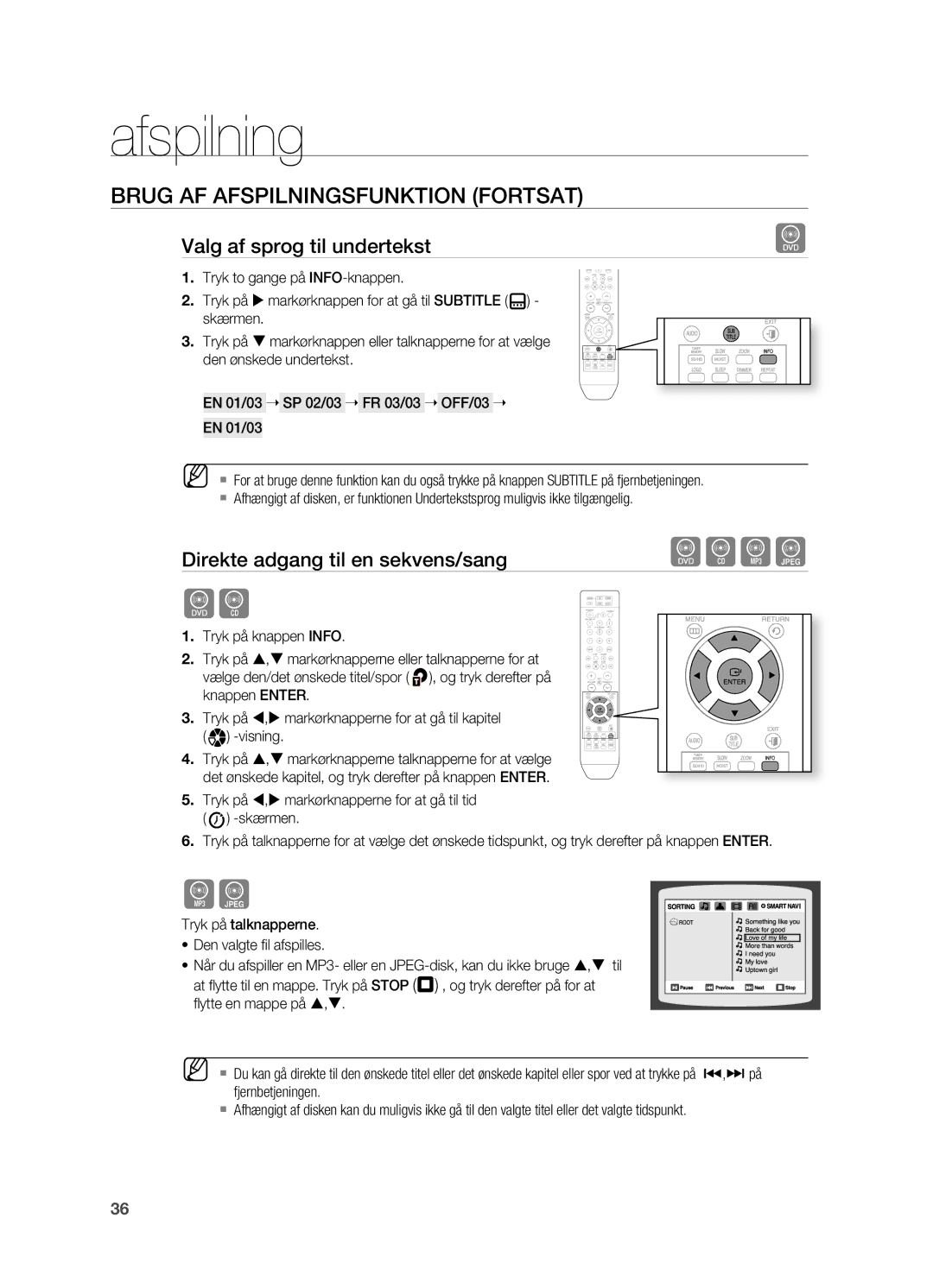 Samsung HT-X810R/XEE manual Valg af sprog til undertekst, Direkte adgang til en sekvens/sang 