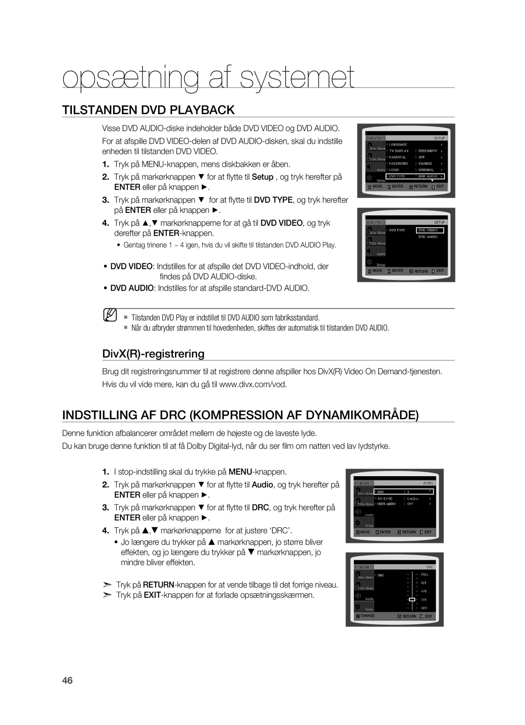 Samsung HT-X810R/XEE manual Tilstanden DVD PlaybacK, Indstilling af DRC kompression af dynamikområde, DivXR-registrering 