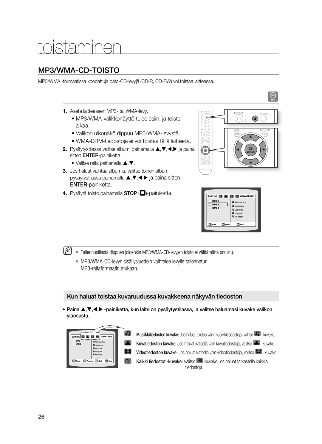 Samsung HT-X810R/XEE manual Mp3/WMA-CD-ToISTo, ENTER-painiketta 